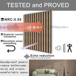 Gegroefde houten polyester brandwerende milieuvriendelijke geluidsabsorberende panelen, peel-and-stick akoestische panelen voor woonkamer en slaapkamer - Product Image 4