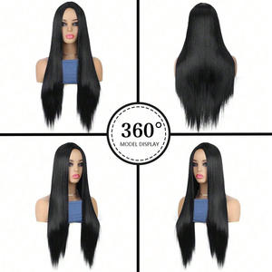 Perruque synthétique noire longue et droite Dm, 28 pouces, en fibre Kanekalon sans colle, pour toutes les formes de visage - Product Image 4