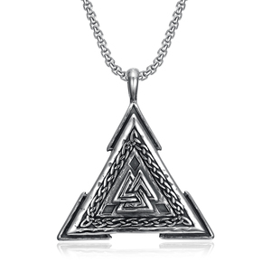 Pendentif Viking Odin Valknut, symbole nœud <span class=keywords><strong>celtique</strong></span>, triangle, logo personnalisé, gravure de nom, vintage, hip hop, motards - Product Image 1