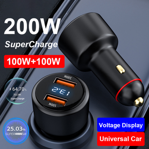 EONLINE ที่ชาร์จแบตในรถแบบ Dual Port <span class=keywords><strong>200W</strong></span> USB,ที่ชาร์จในรถยนต์พร้อมหน้าจอแสดงแรงดันไฟฟ้า2 QC3.0 USB-A 100W 66W SuperCharge สำหรับ Huawei Honor <span class=keywords><strong>VIVO</strong></span> OPPO Xiaomi - Product Image 2