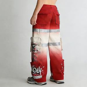 Pantalones Cargo de Trabajo para Hombre, Estilo Streetwear, Corte Holgado, Tiras Reflectantes, Multibolsillos, Personalizados <span class=keywords><strong>con</strong></span> Diseño de Arcoíris, Alta Calidad - Product Image 2