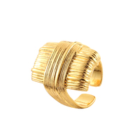 Großhandel Messing Echtvergoldeter Statement-Ring für Damen, umwickelter Draht, gerippt, strukturiert, klobig, breiter offener Fingerring, Vintage-Schmuck