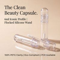 Contenant de brillant à lèvres de luxe 6 ml en PETG, fond épais, recyclable, avec embout en silicone pour logo personnalisé et marque privée