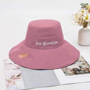 Sombrero de Ala Ancha, Mezcla de Poliéster y Algodón, Protección Solar, para Primavera/Verano, con Diseño de Hoja Bordada - Product Image 3