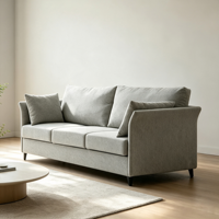 Canapé moderne trois places en tissu, rembourré avec pieds solides pour salon