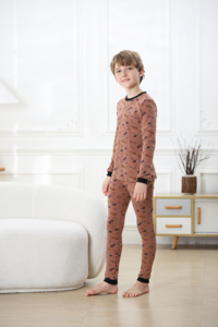 Vente en gros de vêtements de maison en coton mignon à la mode sous-vêtements à manches longues ensemble 2 pièces pyjama pour enfants - Product Image 3