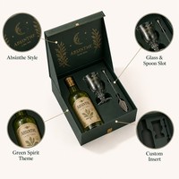 Boîte cadeau magnétique personnalisée pour absinthe, emballage rigide en papier, pelliculage mat, recyclable, pour bouteille d'alcool, cuillère en verre, kit cadeau