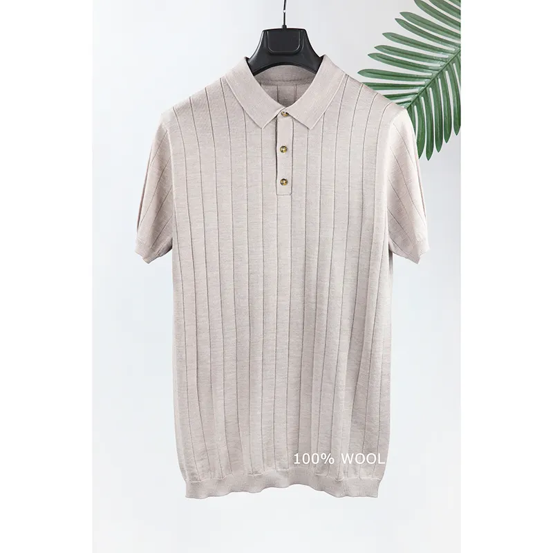 Maglietta a righe in lana Merino personalizzata in fabbrica cinese maglietta da uomo in maglia all'ingrosso Camisetas Cortas