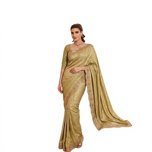 Elegant Olive <b>Green</b> <b>Silk</b> Saree With Embroidered Border Wedding Formal Wear For Women India Pakistan Style - Product Image 1