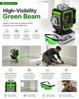 Niveau laser vert 4D 16 lignes 360° °   Niveau laser croisé auto-nivelant, batterie 18650 520nm, qualité industrielle pour la construction et le bricolage