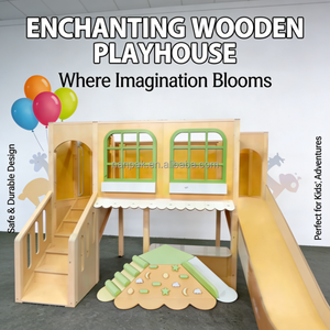 Aire de jeux intérieure en bois personnalisée, créative et sensorielle pour enfants, avec toboggan et structure d'escalade, et maisonnette avec présentoir, pour Play Cafe, garderie et centre commercial - Product Image 6