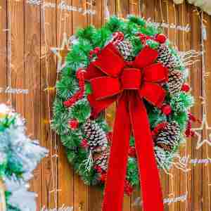 Christmas <b>Red</b> Velvet Flocked Multi Lobe Hanging Ornament <b>Ribbon</b> Bow Decor for Tree Wreath Door Gift Party - Product Image 3