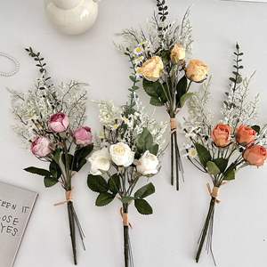 Bouquet de roses et de marguerites artificielles en soie, haute simulation, décoration intérieure, accessoires de mariage - Product Image 1