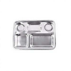 Plateau de service à compartiment ovale Plateau rectangulaire à 5 compartiments en acier inoxydable pour aliments ovale Plateau de service à 4 compartiments - Product Image 1