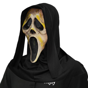 Máscara de Terror de Halloween con Sonidos de Gritos y Chispas, Máscara de Fantasma Blanca para Disfraz, Cosplay, con Capucha Negra, Accesorio de Maquillaje para Fiestas - Product Image 6