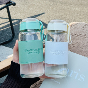 HemKPARSON Glass <b>Water</b> <b>Bottle</b> With Handle And <b>Filter</b> 500Ml Portable For Travel And Office Use - Product Image 1