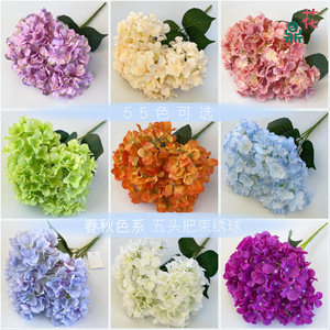 ช่อดอกไฮเดรนเยียห้าหัว สีสันฤดูใบไม้ร่วง ดอกไม้ผ้าไหมเสมือนจริง สำหรับตกแต่งงานแต่งงาน สไตล์ยุโรปย้อนยุค - Product Image 2