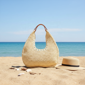 Borsa a Spalla Estiva in Paglia Stile Boho Intrecciata da Designer per Donna, Elegante Borsa a Mezzaluna all'Uncinetto Fatta a Mano per Viaggi - Product Image 1