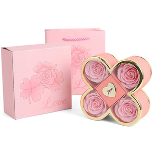 Nhà Máy Giá New sáng tạo một cú nhấp chuột bảo quản hoa màu hồng bốn lá Clover Rose trang sức Hộp quà tặng cho Giáng sinh dịp - Product Image 3