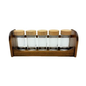 Solid Wood <b>Spice</b> <b>Rack</b> With Glass <b>Jars</b> And Wooden Lids Standing Type Kitchen Storage <b>For</b> Seasoning Salt Sugar Msg - Product Image 1