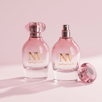 Botella de Perfume de Vidrio Curvo Rosa Degradado, Botella de Perfume Vacía Personalizada, Tapa Redonda Rosa, Venta al por Mayor de Fábrica, Tapa de Botella de Perfume Personalizada