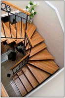 Escalier intérieur moderne pliant en bois Prima Custom, marches en bois massif flottantes, garde-corps en verre trempé sans cadre, villa résidentielle