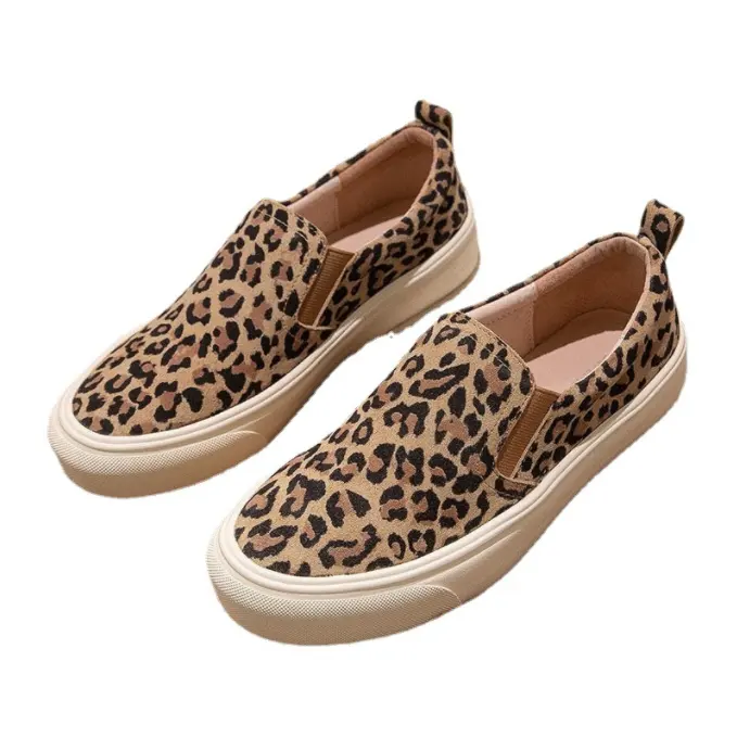 new model ladies canvas shoes flat casual canvas sneakers cheap female loafers Leopard print girl slip on Shoes women