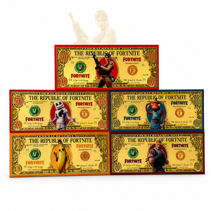 Nouvelle collection 2026 : Billet de banque commémoratif <span class=keywords><strong>Fortnite</strong></span> 5 designs, plaqué or, en plastique, avec impression UV double face – Cadeau souvenir - Product Image 1