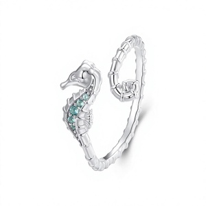 925 <b>Sterling</b> <b>Silver</b> Seahorse Open <b>Rings</b> Adjustable <b>Stacking</b> <b>Rings</b> for Women Wedding Engagement Gift Fine Jewelry BSR559-E - Product Image 3