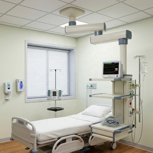 Pendentif chirurgical à double bras monté au plafond, équipement hospitalier pour salle d'opération et soins intensifs, avec étagères et prises de courant - Product Image 2