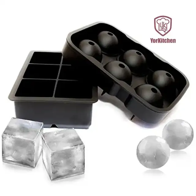 Silicone Sphere Whiskey Ice Ball Maker with Lids Large Square Ice Cube Trays Molds