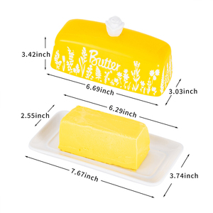 Nueva llegada: Mantequillera de cerámica con serigrafía de rosas, caja de mantequilla esmaltada en amarillo brillante para el hogar y restaurantes, para almacenar queso. - Product Image 5