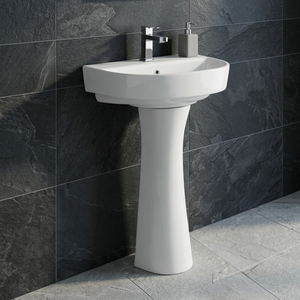 Ensemble de lavabo rectangulaire moderne en céramique avec piédestal complet pour salle de bain, sanitaires inclus - Product Image 2