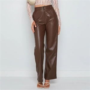 <span class=keywords><strong>Pantaloni</strong></span> Lunghi da Donna alla Moda, Casual, a Gamba Larga, <span class=keywords><strong>in</strong></span> <span class=keywords><strong>Pelle</strong></span> PU, a Vita Alta, con Chiusura a Cerniera, Vestibilità Comoda - Product Image 1