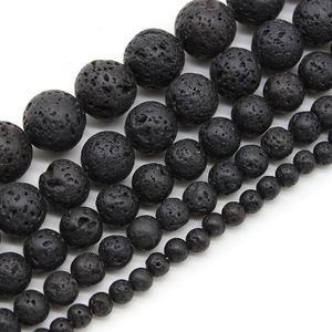 Cuentas de piedras preciosas redondas negras naturales al por mayor, cuentas de <span class=keywords><strong>Lava</strong></span> porosa de roca volcánica de aceite esencial para la fabricación de pulseras de joyería Li - Product Image 2