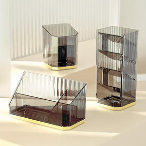 Boîte de rangement de cosmétiques de luxe avec compartiments pour rouges à lèvres, pinceaux de maquillage, organisateur de bureau, capacité de 1L, motif rayé - Product Image 2