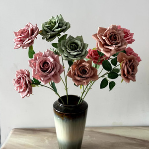 Rosa Artificial Pintada al Óleo Estilo Mocha, Adorno Vintage para el Hogar, Decoración <span class=keywords><strong>Suave</strong></span> para Cafetería, Atrezzo Nostálgico para Fotografía, Hecho en China - Product Image 2