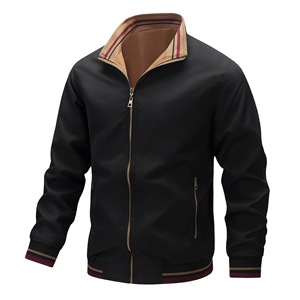 Blouson Bomber Classique Premium pour <span class=keywords><strong>Homme</strong></span>, Printemps-Automne, Doux, Col Montant, Fermeture Éclair Intégrale, Veste Décontractée Sportive avec Bordure Rayée - Product Image 4