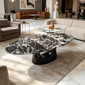 Tavolino <span class=keywords><strong>da</strong></span> Caffè in Marmo Bianco e Nero Stile Italiano Moderno, Arredamento in Pietra Naturale Personalizzato per Soggiorno e Hotel - Product Image 1