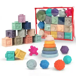 Montessori Toys for Babies 0-12 Months, Incl Stacking Building Blocks & Soft Infant Teething Toys & Sensory Balls for Toddlers