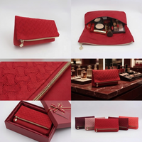 Pochette de maquillage portable réutilisable en daim rouge de luxe avec fermeture éclair, logo personnalisé, mini emballage cadeau pour soins de la peau, parfum, GWP promotionnel