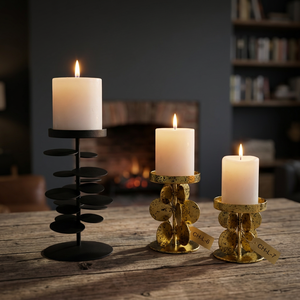 iron <b>Candlestick</b> Holder Set of 3 with <b>Black</b> Metal Base for Home Decoration Heat Resistant Metal Candles Stand - Product Image 2