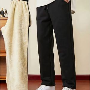 Pantalones de chándal acampanados Essentials negros extragrandes personalizados para hombre, anchos, cálidos, de doble cintura, impermeables, de algodón, apilados, talla grande - Product Image 2
