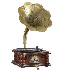 Gramophone vintage sur pied avec radio FM et Bluetooth, haut-parleur intégré, lecteur de disques vinyles rétro en bois pour la maison et le salon - Product Image 1
