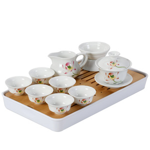 Dehua Ceramic Kung Fu Tea Set White Porcelain Flowers Pattern New Chinese Style Gift Set For Tea Ceremony - Product Image 5