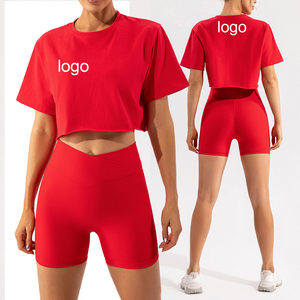 Maglietta sportiva ampia da donna Casual da corsa per Fitness per abbigliamento estivo a maniche corte da Yoga per esterni tinta unita in maglia - Product Image 1