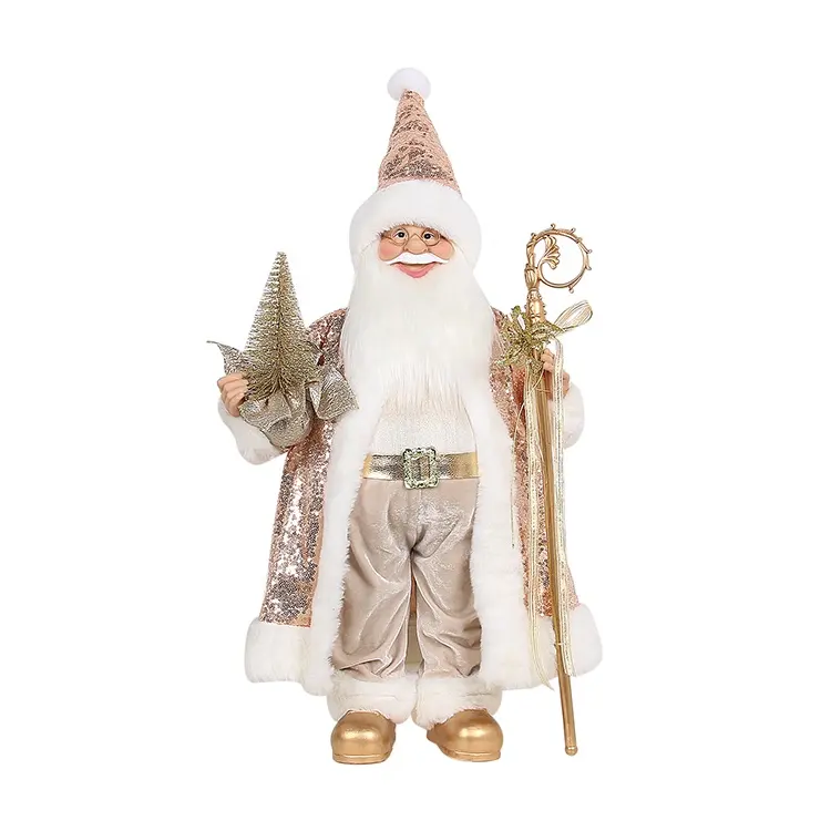 Home Decoration 18In Champagne Holiday Party Santa Claus Christmas Figurine Decor With Golden Christmas Tree