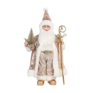 Home Decoration 18In Champagne Holiday Party Santa Claus Christmas Figurine Decor With Golden Christmas Tree