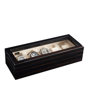 Boîtier de montre en bois moderne multifonctionnel ménager en bois d'ébène ombragé noir poli boîte de montre multipont avec dessus en verre - Product Image 3