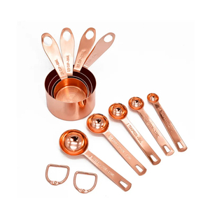 Juego de cucharas medidoras de madera de acero inoxidable 430 chapadas en cobre ecológicas, 6 aptas para lavavajillas, diseño elegante para hornear en la cocina - Product Image 2